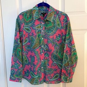 Talbots Petites Paisley 100% Cotton Button Down Size P